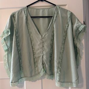 Mint Light Green Lace Boho Flowy Top | Cottagecore | L